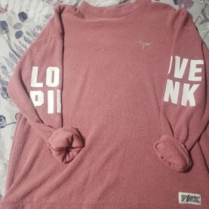 Oversized Pink Towel material.  Sweater size Lg
